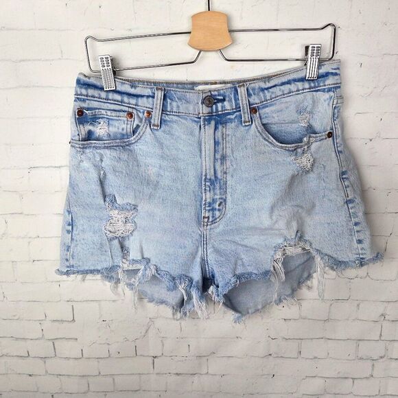 Abercrombie & Fitch The Mom Short High Rise Curve Love Size 10 / 30 Distressed - Picture 1 of 7